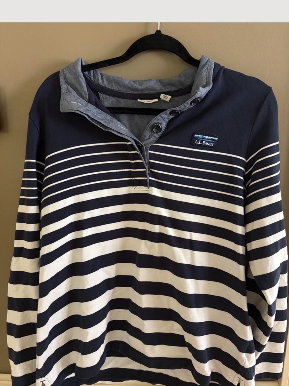 L.L. Bean Women's Navy and White Striped Zip-Up Sweater
